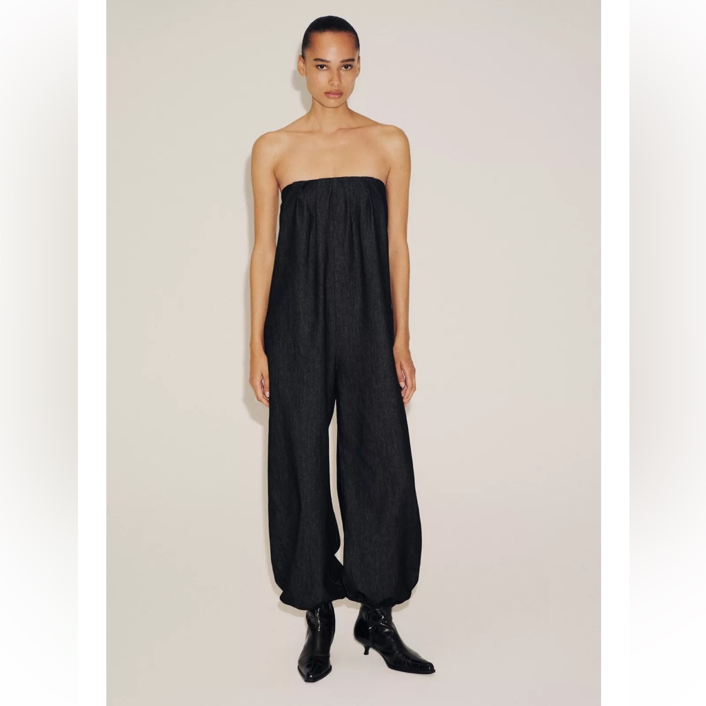 Zara Nwt Strapless Denim Long Jumpsuit 6929/384